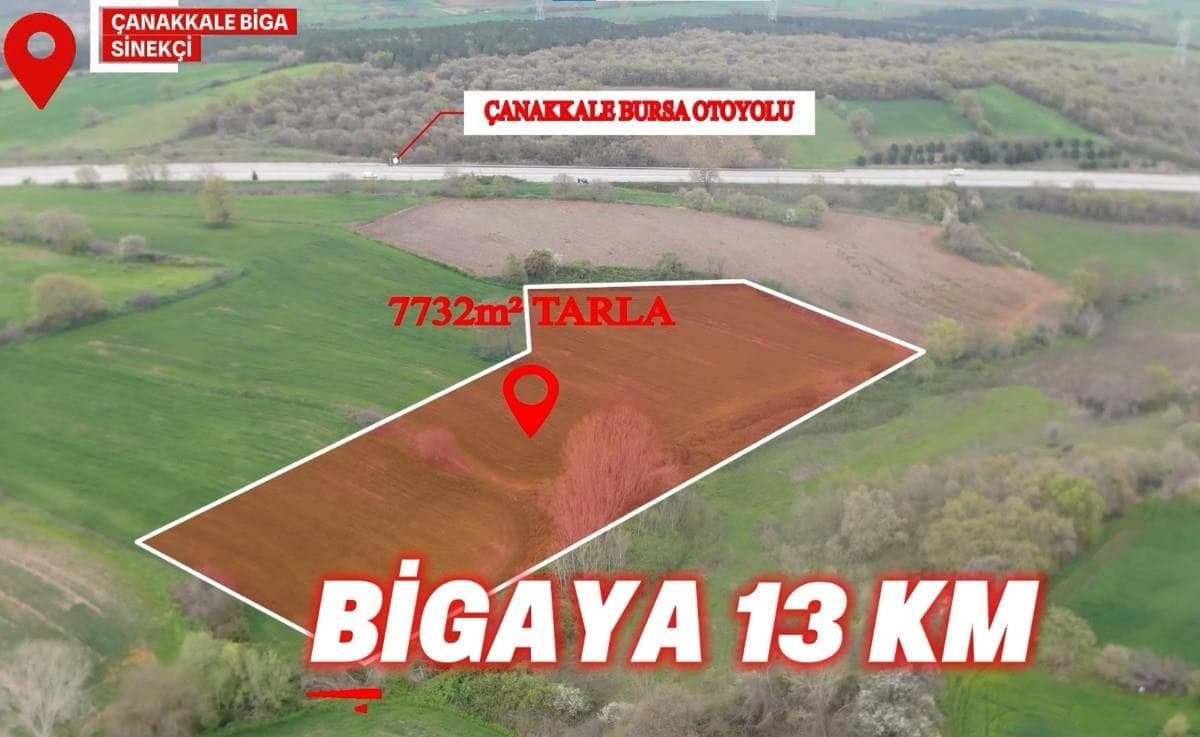 BİGA SİNEKÇİDE YOLA YAKIN 7.732 M² SATILIK TARLA